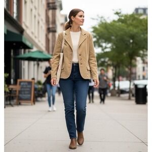 Y2K St Johns Bay Corduroy Jacket Women's Medium Tan Pockets Button-Up Pre-Owned